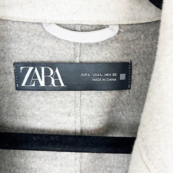 ZARA Women’s Oversized Coat Hip Length Blazer Beige Tan Bohemian Neutral Large - Picture 6 of 7